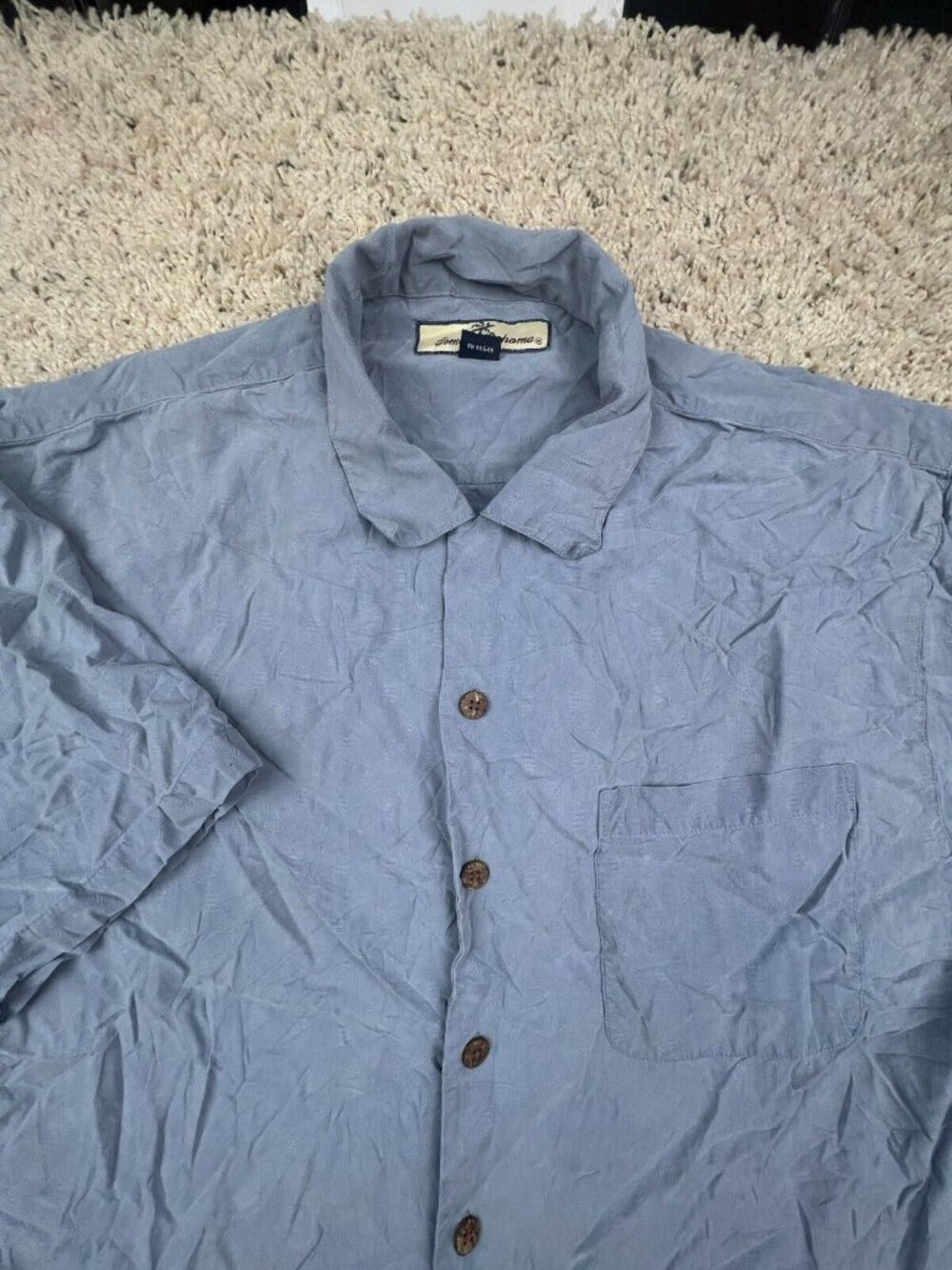 Tommy Bahama All Silk Hawaiian Camp Shirt Luau Button Up Blue Geometric Tiki Med